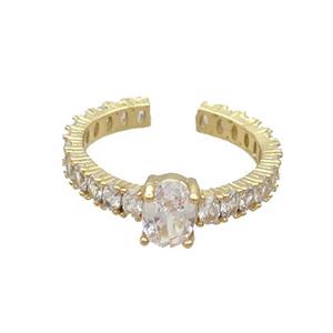Copper Ring Pave Zircon Clear Crystal Gold Plated, approx 5-7mm, 18mm dia