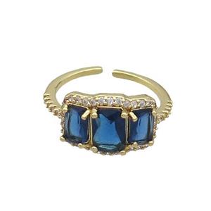 Copper Ring Pave Zircon Blue Crystal Gold Plated, approx 10-15mm, 18mm dia