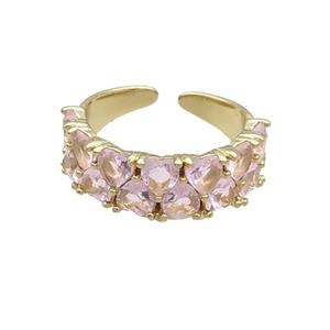 Copper Ring Pave Pink Crystal Gold Plated, approx 7mm, 18mm dia