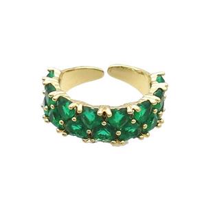 Copper Ring Pave Green Crystal Gold Plated, approx 7mm, 18mm dia