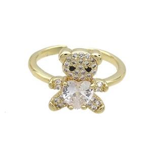 Copper Ring Pave Zircon Clear Crystal Bear Gold Plated, approx 12-13mm, 18mm dia