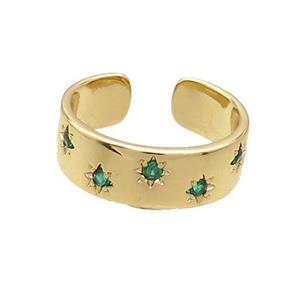 Copper Ring Pave Green Zircon Gold Plated, approx 7mm, 18mm dia