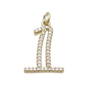 Copper Number-1 Pendant Pave Zircon Gold Plated, approx 14-18mm