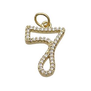 Copper Number-7 Pendant Pave Zircon Gold Plated, approx 14-18mm