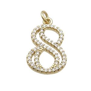 Copper Number-8 Pendant Pave Zircon Gold Plated, approx 14-18mm