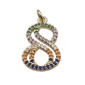 Copper Number-8 Pendant Pave Zircon Gold Plated, approx 14-18mm