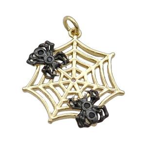 Copper Spider Charm Pendant Pave Zircon Gold Plated, approx 20mm