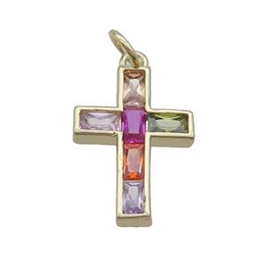 Copper Cross Pendant Pave Zircon Gold Plated, approx 12-17mm