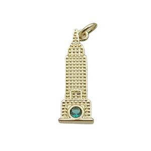 Copper Pendant Pave Zircon Empire State Building Gold Plated, approx 8-25mm