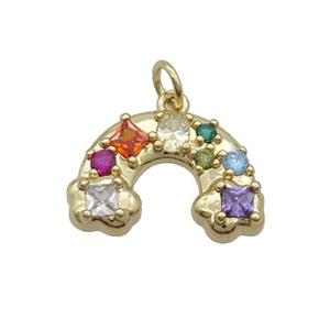 Copper Rainbow Charm Pendant Pave Zircon Gold Plated, approx 13-19mm