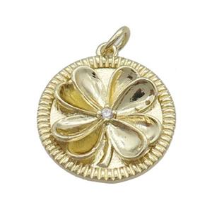 Copper Flower Pendant Pave Zircon Gold Plated, approx 18mm