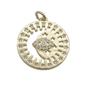 Copper Circle Pendant Eye Pave Zircon Gold Plated, approx 20mm