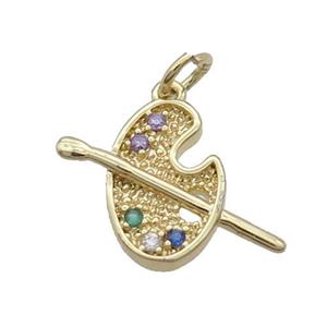 Copper Artist Palette Charm Pendant Pave Zircon Gold Plated, approx 15-18mm