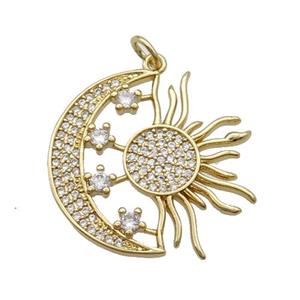 Copper Moon Sun Pendant Pave Zircon Gold Plated, approx 25mm