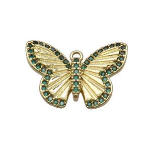 Copper Butterfly Pendant Pave Green Zircon Gold Plated, approx 13-20mm