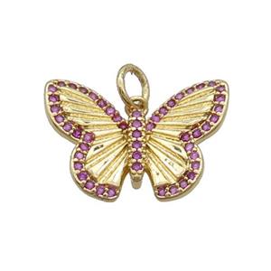 Copper Butterfly Pendant Pave Hotpink Zircon Gold Plated, approx 13-20mm