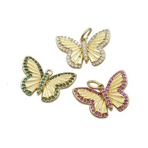 Copper Butterfly Pendant Pave Zircon Gold Plated Mixed, approx 13-20mm