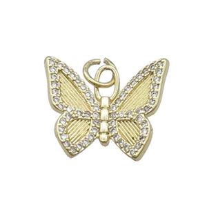 Copper Butterfly Pendant Pave Zircon Gold Plated, approx 15-17mm