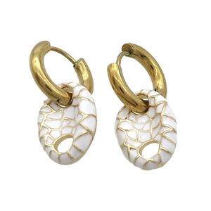 Copper Hoop Earring White Enamel PigNose Gold Plated, approx 12-18mm, 16mm dia