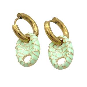 Copper Hoop Earring Green Enamel PigNose Gold Plated, approx 12-18mm, 16mm dia
