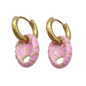 Copper Hoop Earring Pink Enamel PigNose Gold Plated, approx 12-18mm, 16mm dia