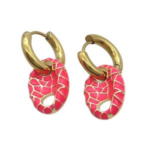 Copper Hoop Earring Red Enamel PigNose Gold Plated, approx 12-18mm, 16mm dia