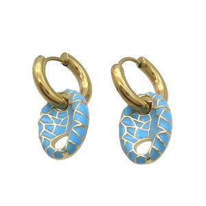 Copper Hoop Earring Blue Enamel PigNose Gold Plated, approx 12-18mm, 16mm dia
