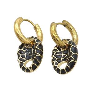 Copper Hoop Earring Black Enamel PigNose Gold Plated, approx 12-18mm, 16mm dia