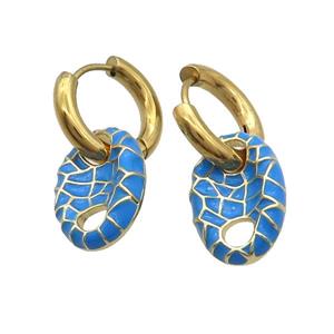 Copper Hoop Earring Blue Enamel PigNose Gold Plated, approx 12-18mm, 16mm dia