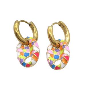 Copper Hoop Earring Multicolor Enamel PigNose Gold Plated, approx 12-18mm, 16mm dia
