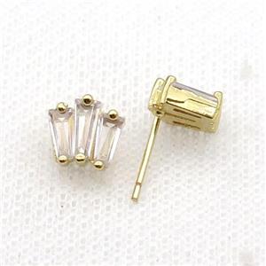 Copper Stud Earring Pave Zircon Gold Plated, approx 8-9mm