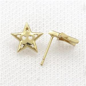 Copper Stud Earring Star Gold Plated, approx 12mm