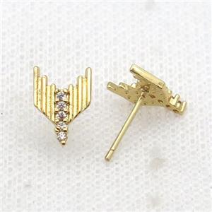 Copper Stud Earring Pave Zircon Gold Plated, approx 8-11mm