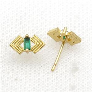 Copper Stud Earring Pave Zircon Gold Plated, approx 6-11mm