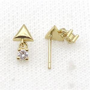 Copper Stud Earring Pave Zircon Gold Plated, approx 6.5-12mm