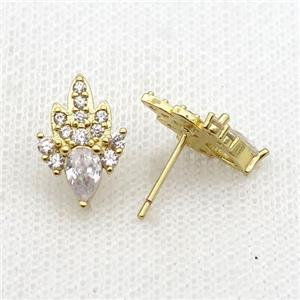 Copper Stud Earring Pave Zircon Gold Plated, approx 10-16mm