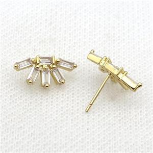 Copper Stud Earring Pave Zircon Gold Plated, approx 8.5-17mm