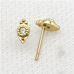Copper Stud Earring Pave Zircon Gold Plated, approx 3.5-7mm