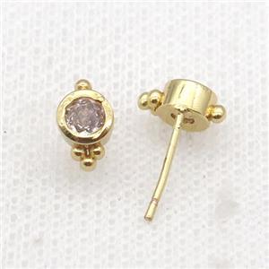 Copper Stud Earring Pave Zircon Gold Plated, approx 5.5mm