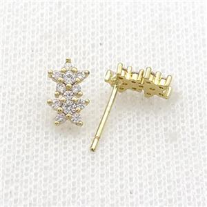 Copper Stud Earring Pave Zircon Star Gold Plated, approx 6-10mm