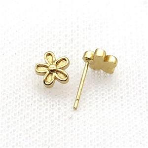 Copper Stud Earring Flower Gold Plated, approx 8mm