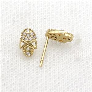 Copper Stud Earring Pave Zircon Alien Gold Plated, approx 6-10mm