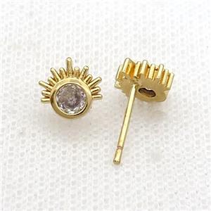 Copper Stud Earring Pave Zircon Gold Plated, approx 8mm