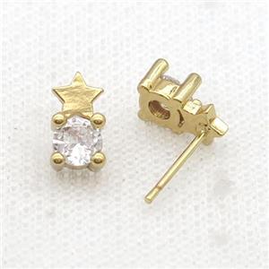 Copper Stud Earring Pave Zircon Gold Plated, approx 5.5-10mm