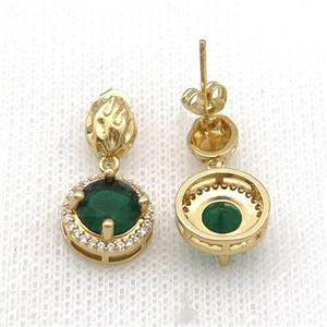 Copper Stud Earring Pave Zircon Green Crystal Gold Plated, approx 12mm, 7-9mm
