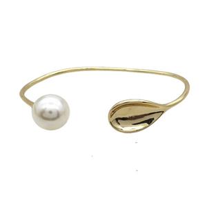 Copper Spoon Bangle White Pearlized Shell Gold Plated, approx 15-22mm, 14mm, 50-60mm
