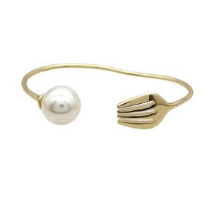Copper Fork Bangle White Pearlized Shell Gold Plated, approx 14mm, 50-60mm
