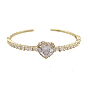 Copper Heart Bangle Pave Zircon Crystal Gold Plated, approx 14mm, 50-60mm