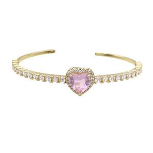 Copper Heart Bangle Pave Zircon Pink Crystal Gold Plated, approx 14mm, 50-60mm