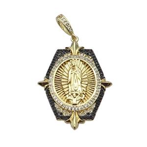 Copper Jesus Pendant Pave Black Zircon Religious Gold Plated, approx 28-40mm, 6-10mm